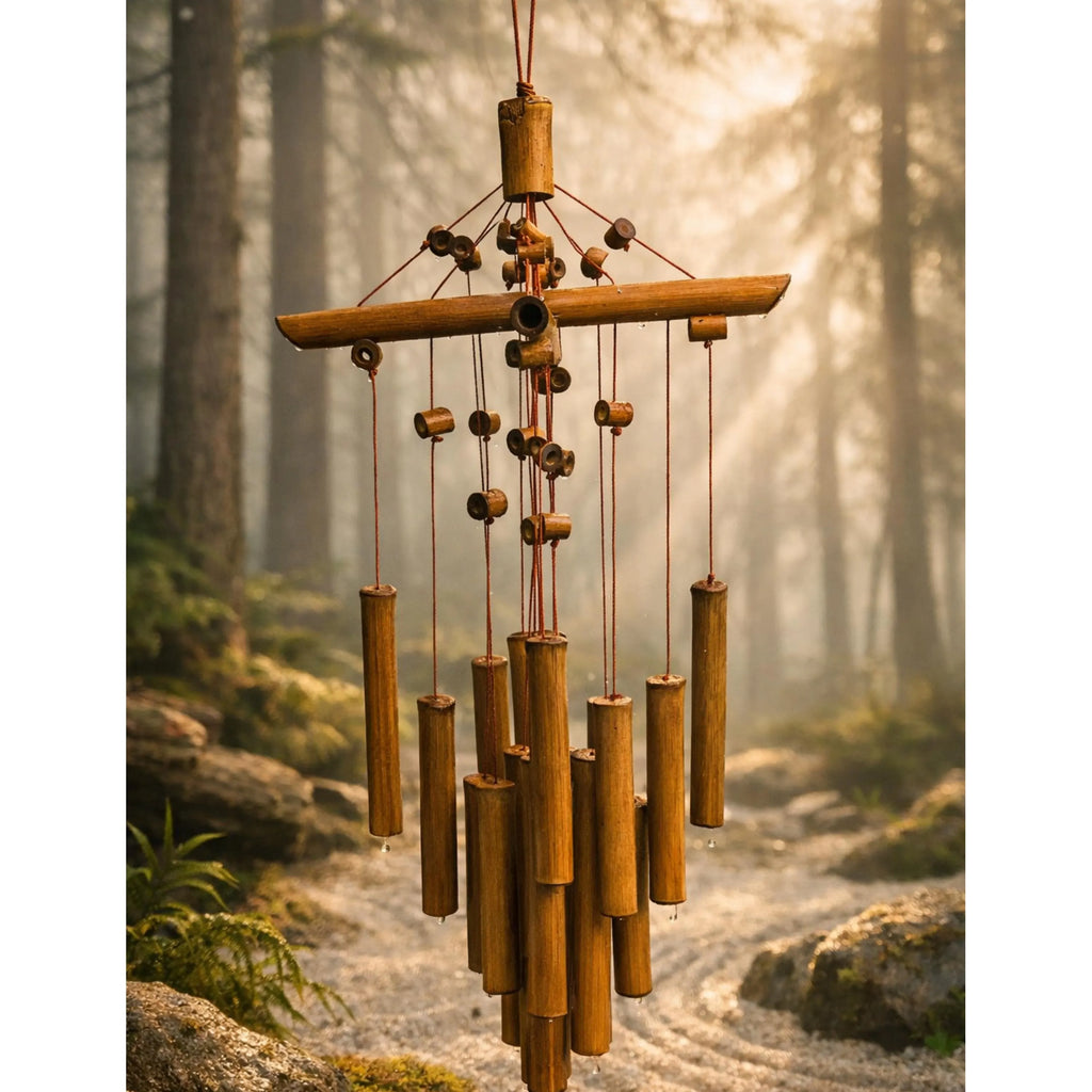 Handcrafted Bamboo Wind Chime | Crisscross Natural Outdoor Decor, Soothing Tones
