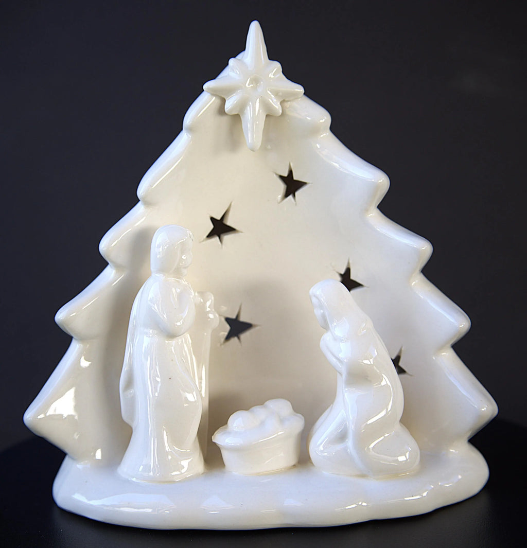 Ceramic Nativity Tea Light Holder: Holy Family Christmas Decor