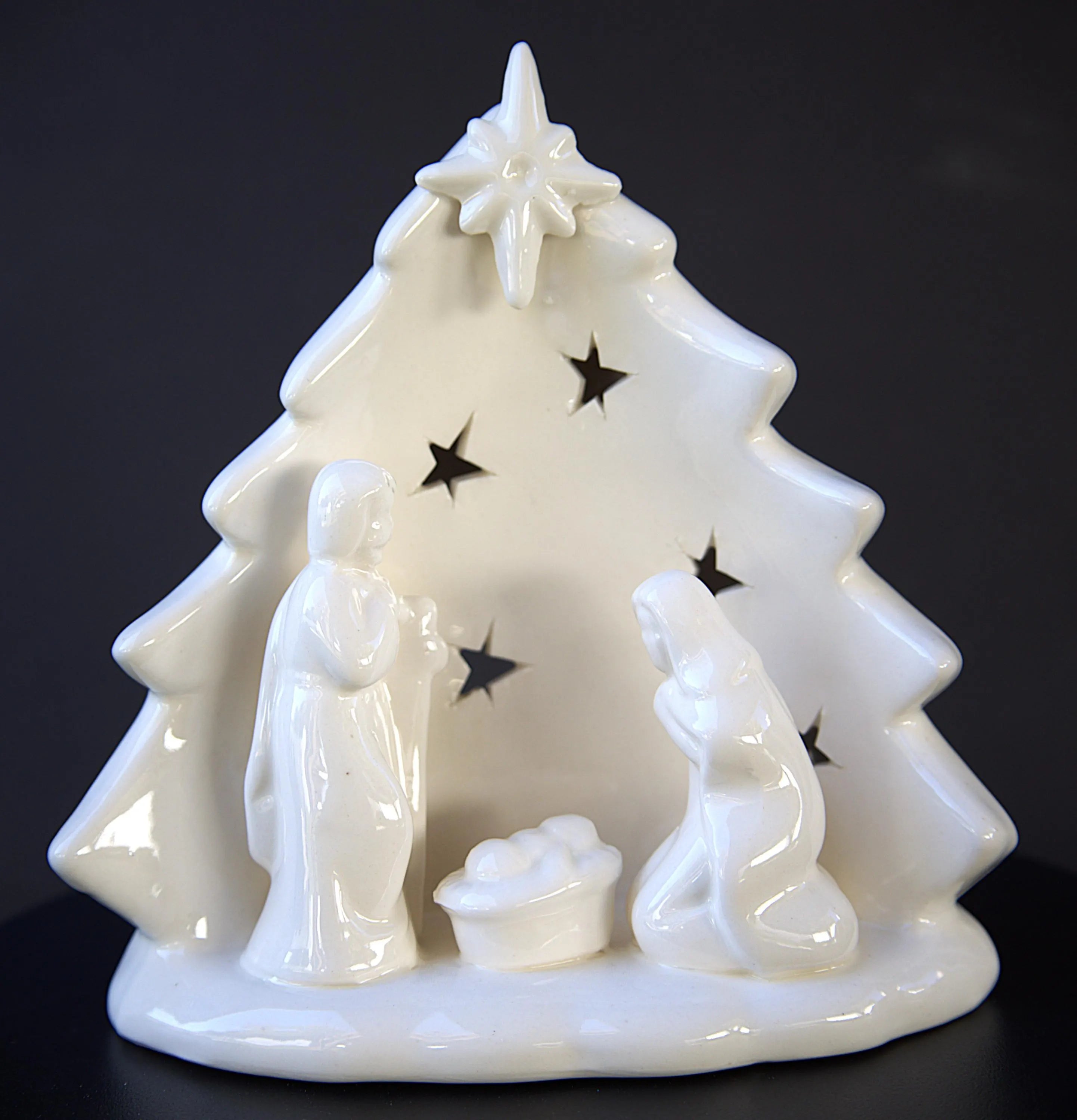 Ceramic Nativity Tea Light Holder: Holy Family Christmas Decor