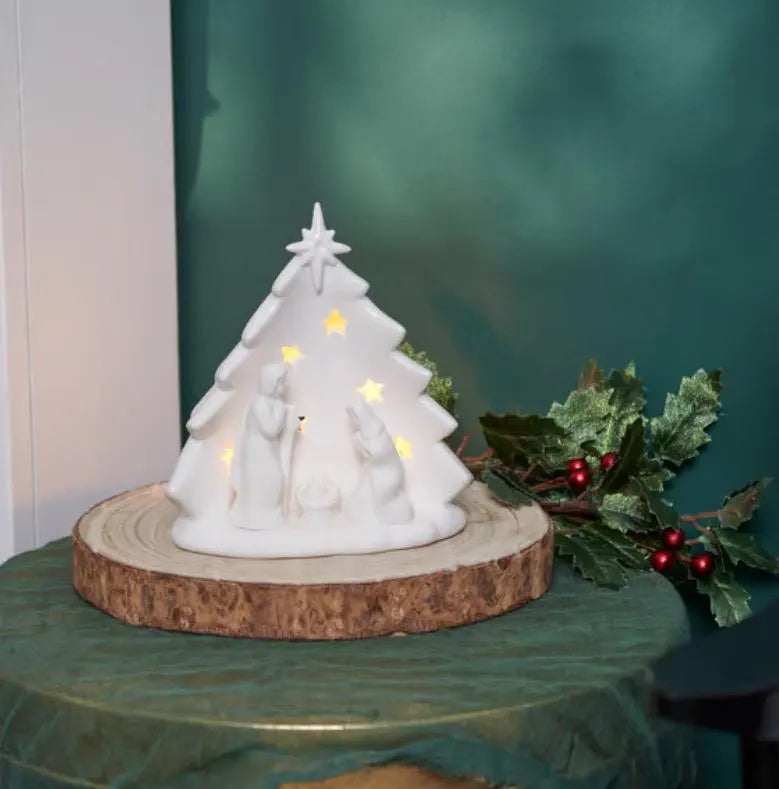 Ceramic Nativity Tea Light Holder: Holy Family Christmas Decor