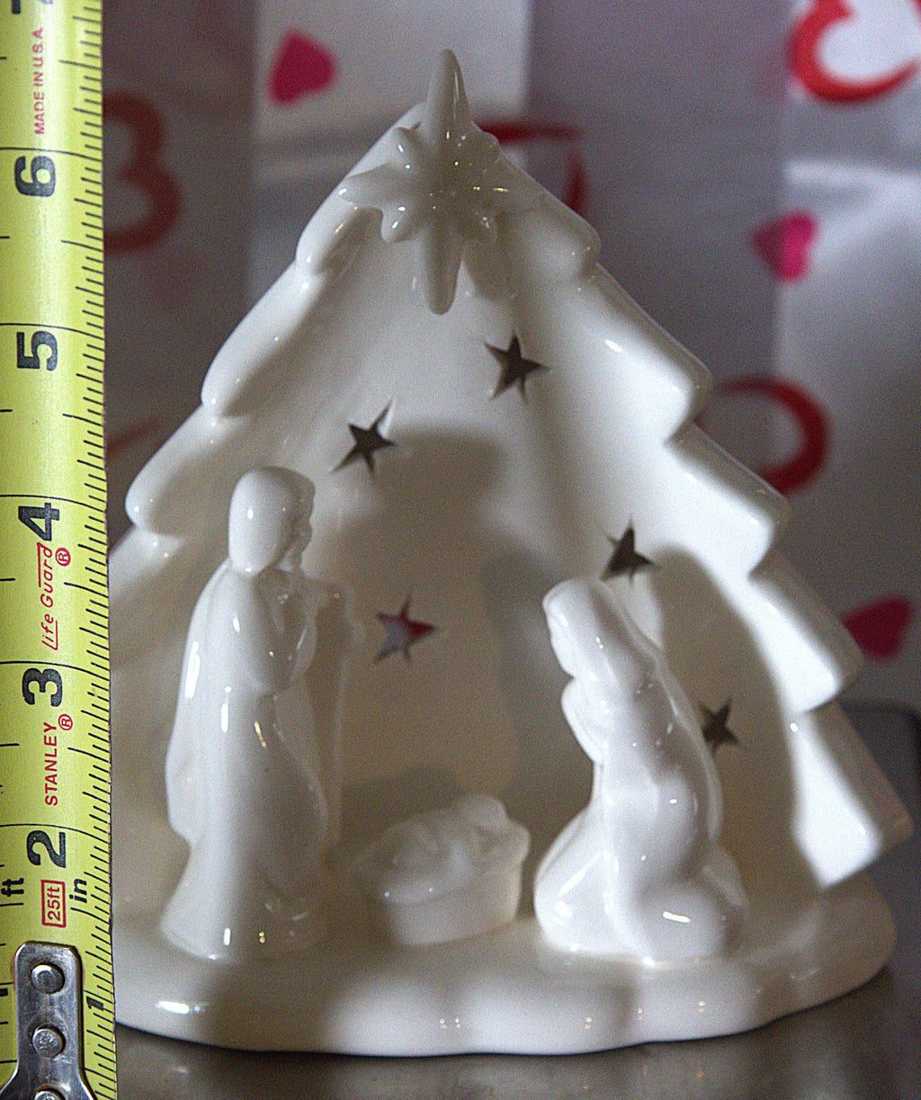 Ceramic Nativity Tea Light Holder: Holy Family Christmas Decor