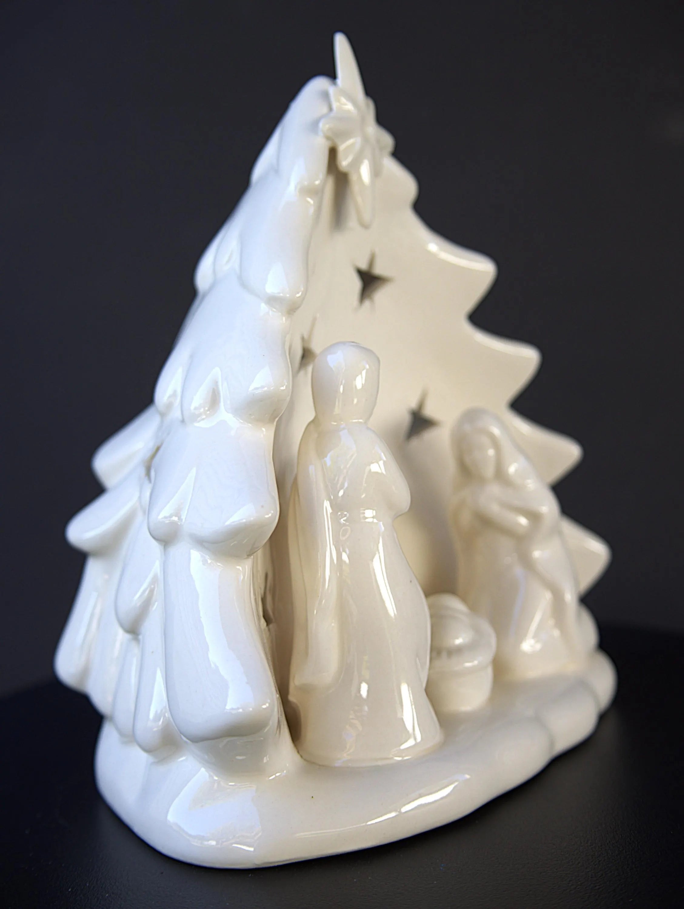 Ceramic Nativity Tea Light Holder: Holy Family Christmas Decor