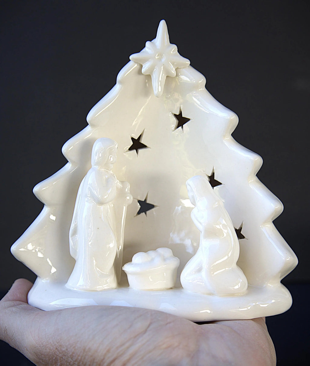 Ceramic Nativity Tea Light Holder: Holy Family Christmas Decor