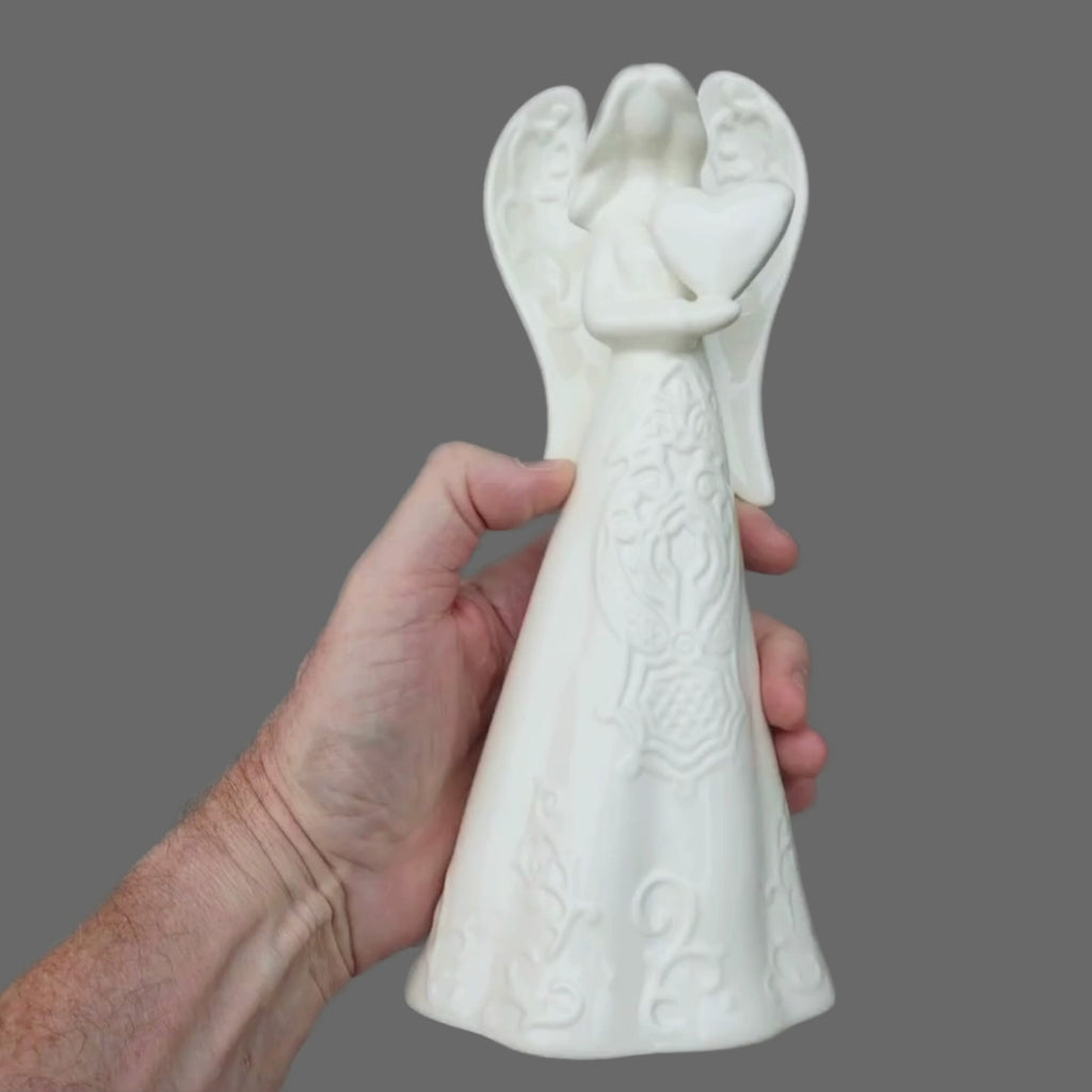 10" Ceramic Angel Holding Heart Figurine | Sympathy & Memorial Gift