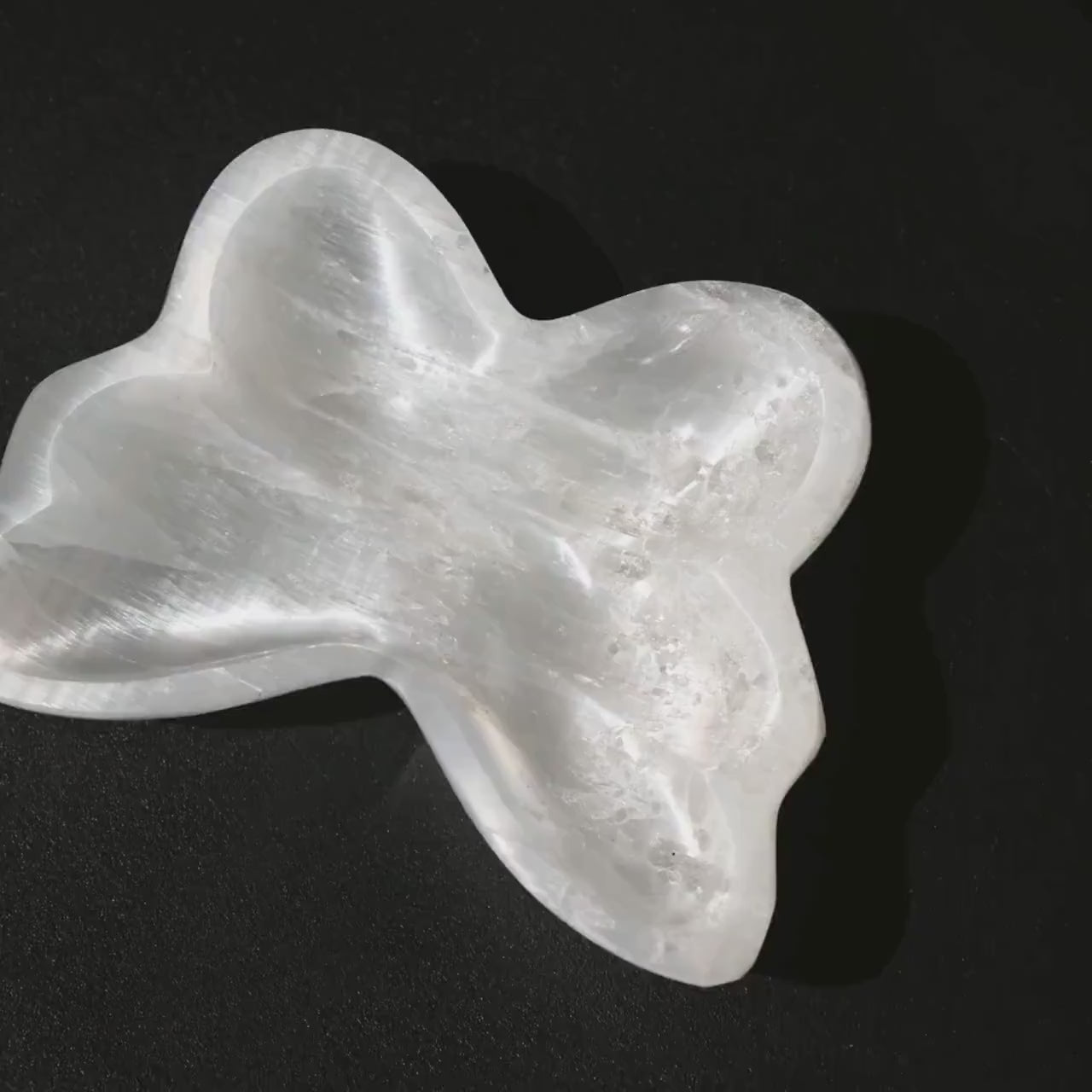 Vintage Carved Butterfly Selenite Crystal Dish – Polished Selenite Charging Bowl