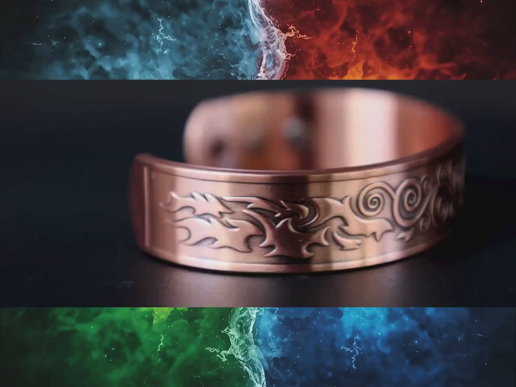 Magnetic Copper Cuff Bracelet for Healing & Balance | 4 Elements Handcrafted Antique Design.