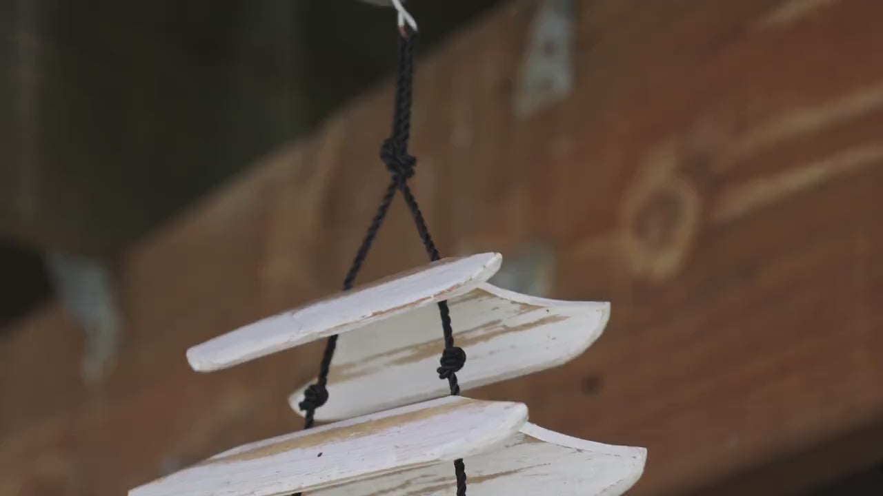 Whitewashed Bamboo Pagoda Wind Chime: Rustic Zen Garden Decor