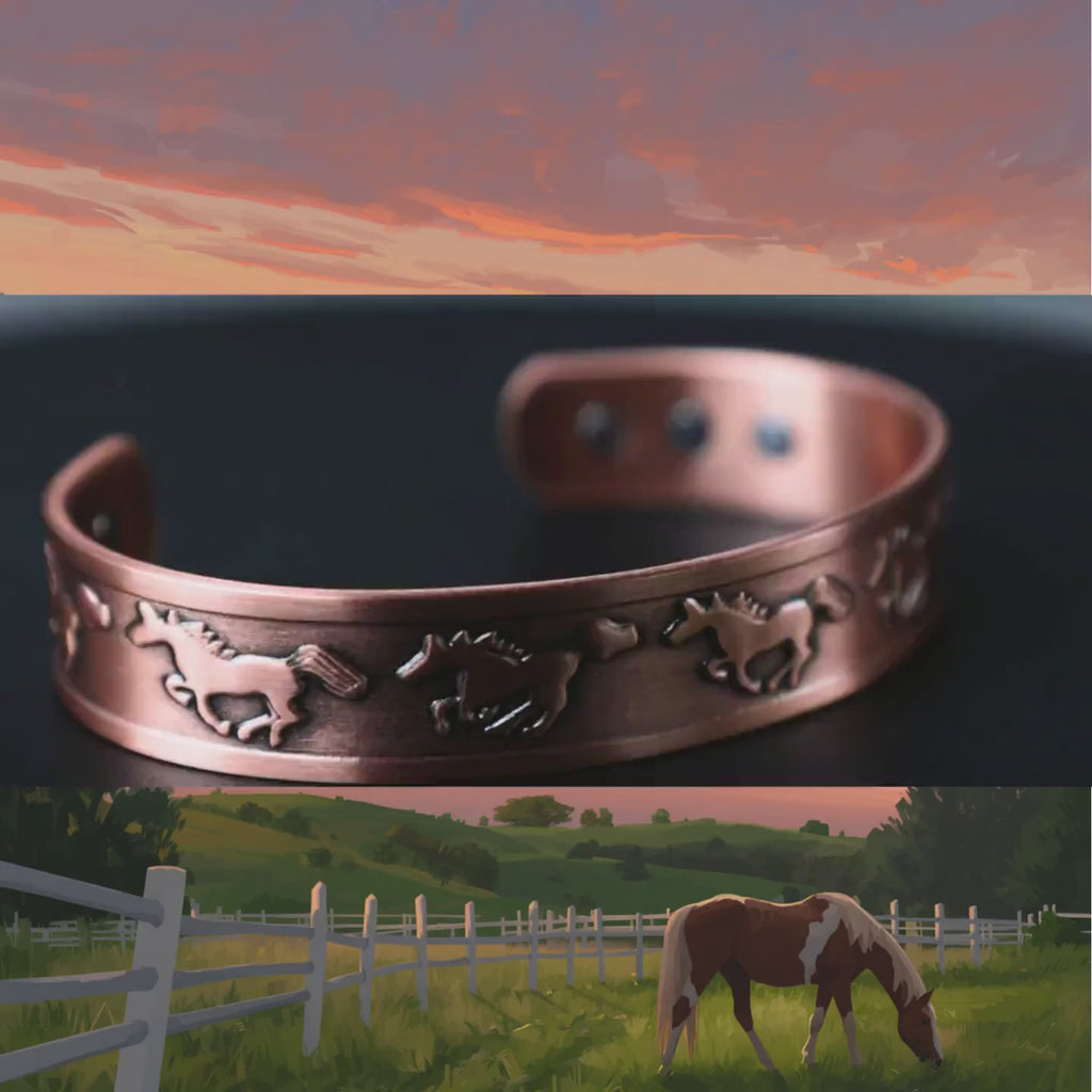 Copper Running Horse Cuff Bracelet | Western Equestrian Magnetic Jewelry