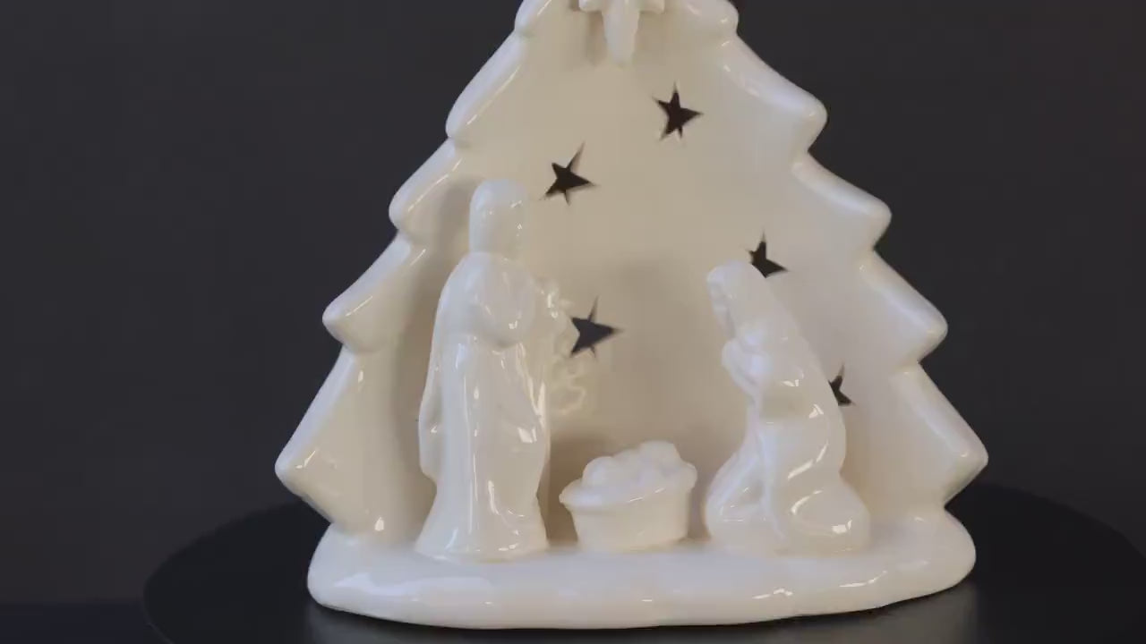 Ceramic Nativity Tea Light Holder: Holy Family Christmas Decor