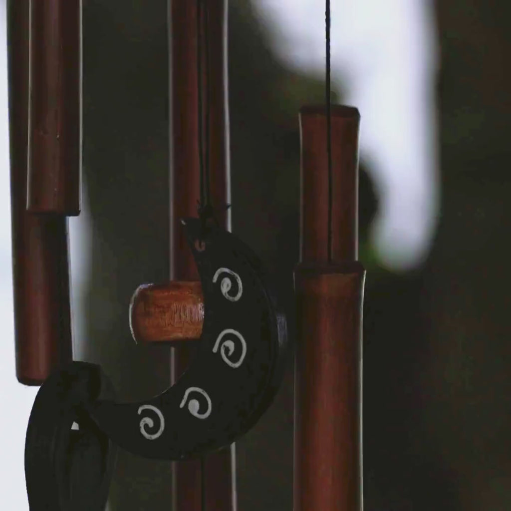 Handcrafted Bamboo Moon Goddess Wind Chime | Celestial Garden Decor | Boho Hanging Art