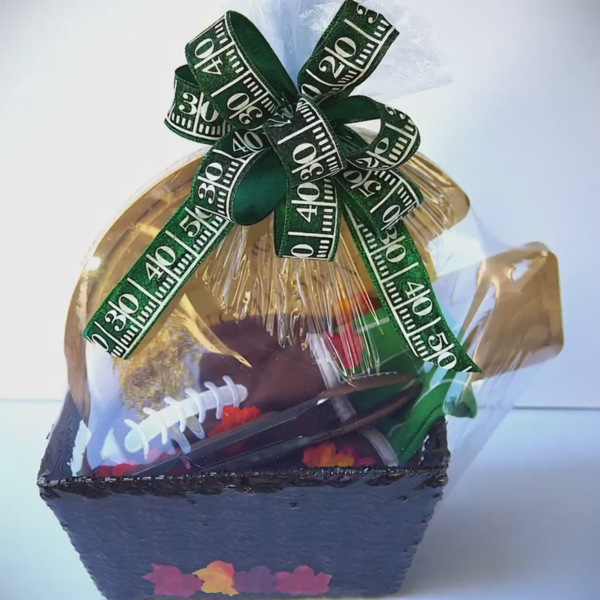 Football Game Day Gift Basket, Helmet Cutting Board, Potholder, Towel, Tongs Set