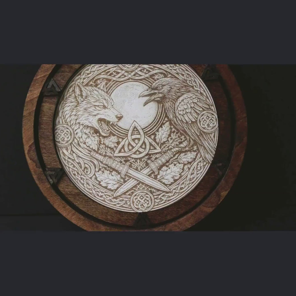 Handcrafted Viking Wood Art | Laser Engraved Norse Wall Decor (16"x16")