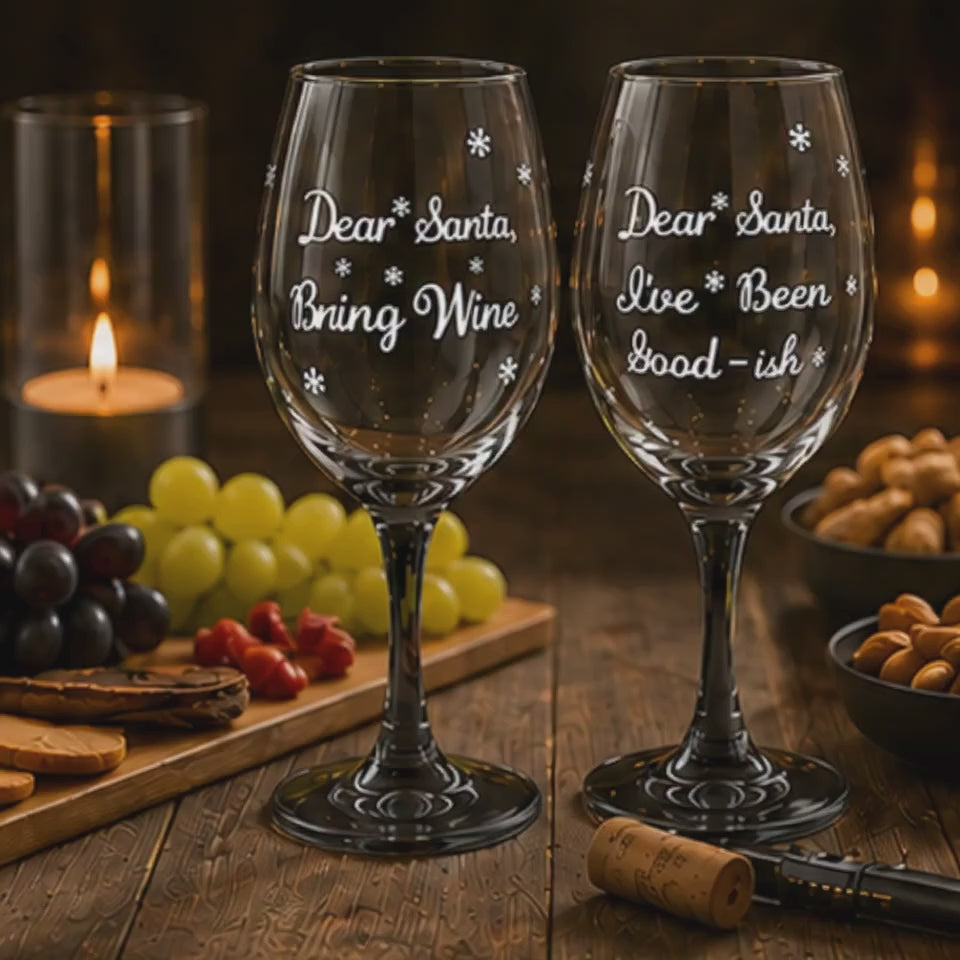 Funny Christmas Wine Glass Set – Dear Santa Bring Wine & I've Been Good-ish Holiday Wine Glasses