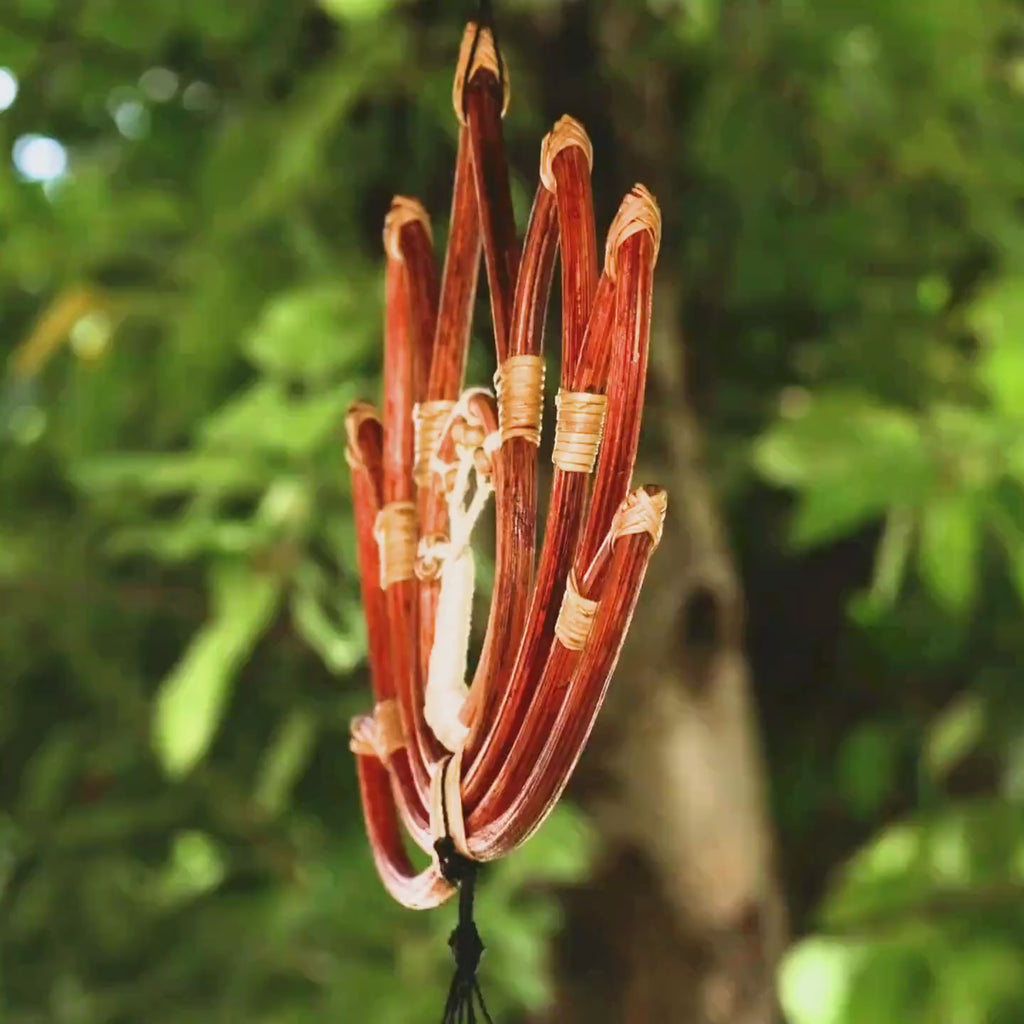 Handcrafted Bamboo Lotus Wind Chime with Tree of Life Accent, Spiritual Garden Decor