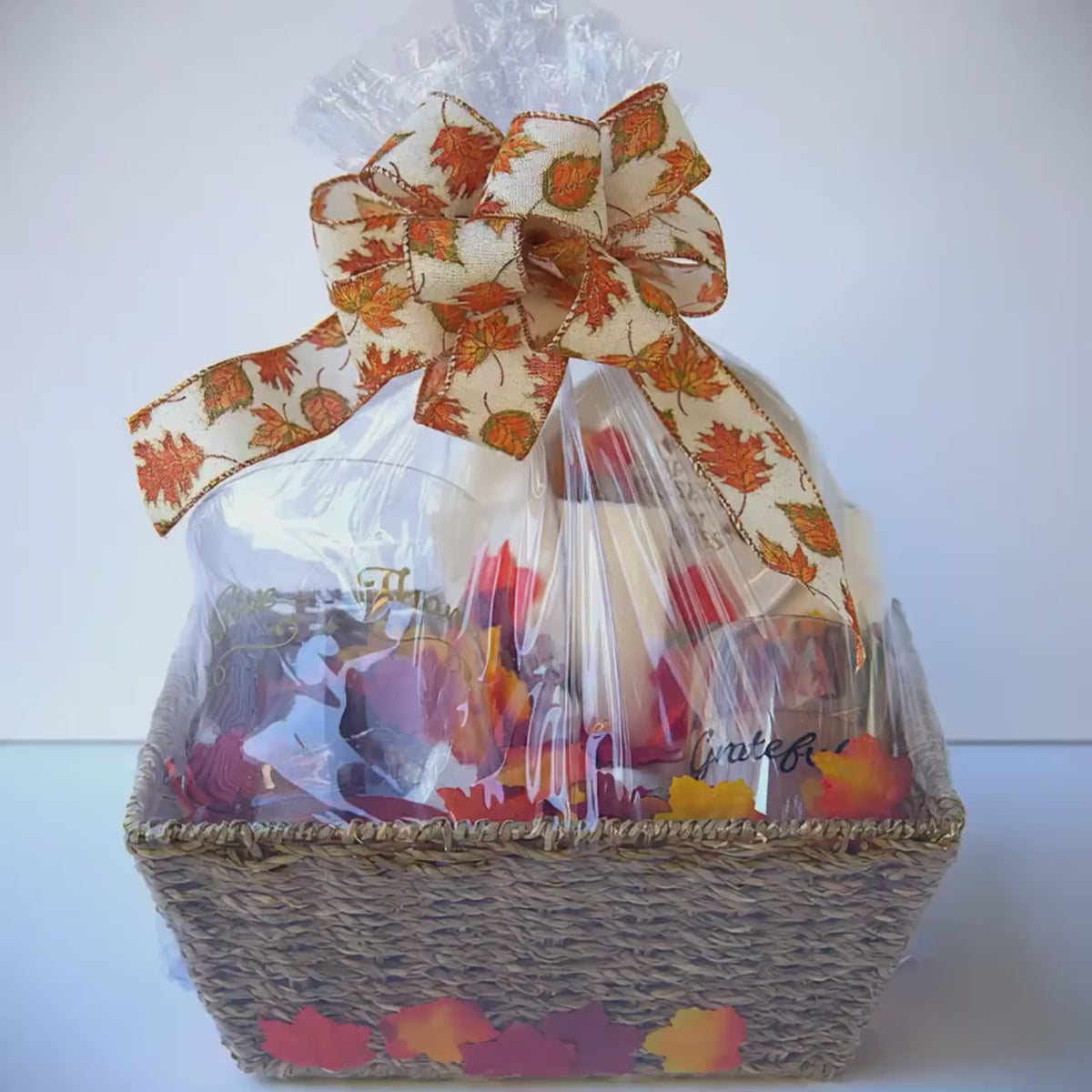 Thanksgiving Gift Basket, Glass Vase, Grateful Candle, Spoon Rest, Napkin Holders (Fall Decor)