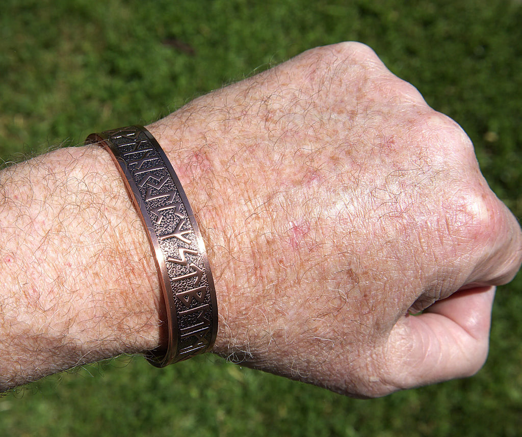 Handcrafted Viking Rune Bracelet for Men, Strength Honor Protection, Magnetic Copper Cuff, Norse Jewelry, Masculine Gift for Him