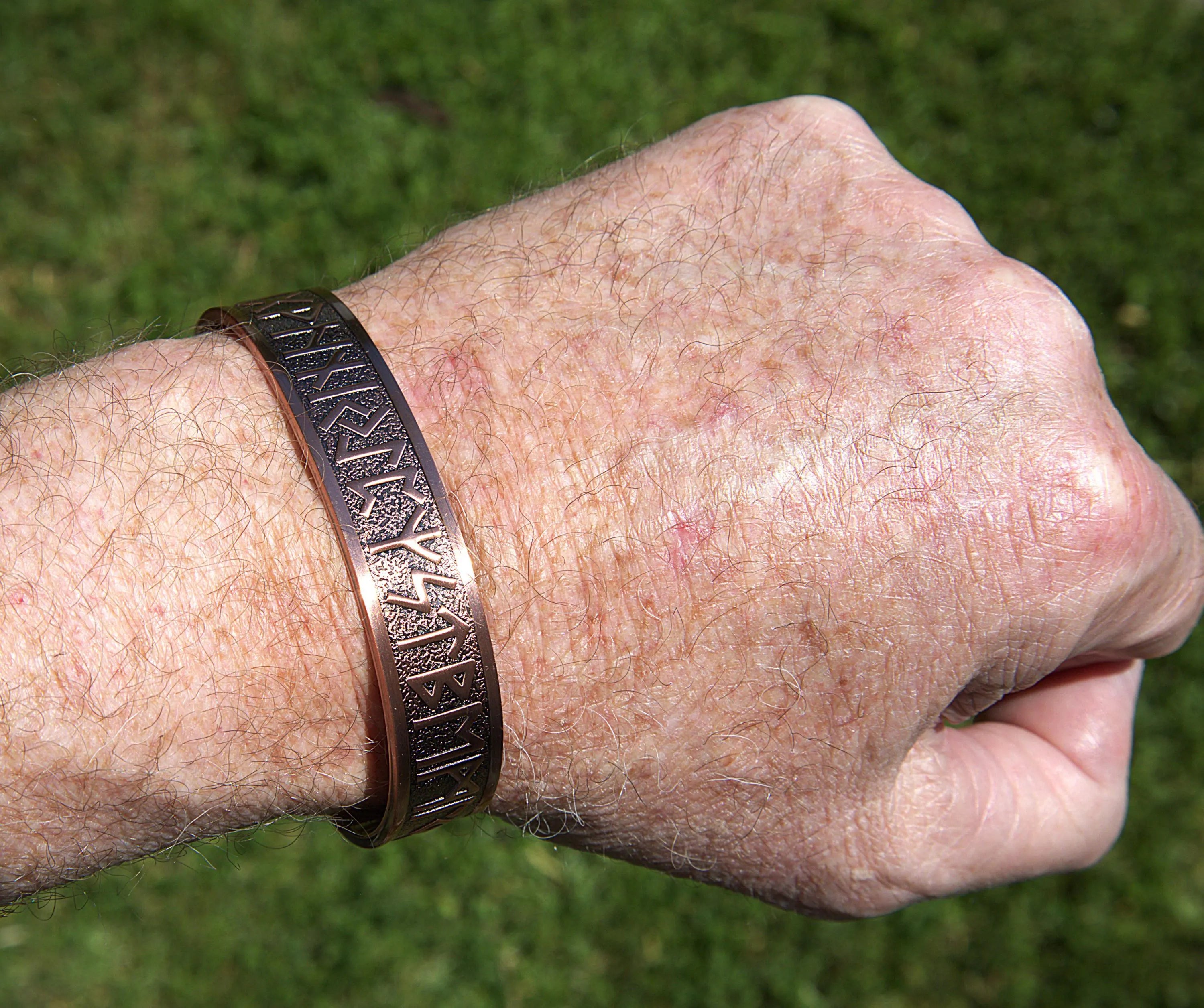 Handcrafted Viking Rune Bracelet for Men, Strength Honor Protection, Magnetic Copper Cuff, Norse Jewelry, Masculine Gift for Him