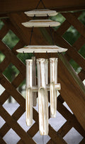 Whitewashed Bamboo Pagoda Wind Chime: Rustic Zen Garden Decor