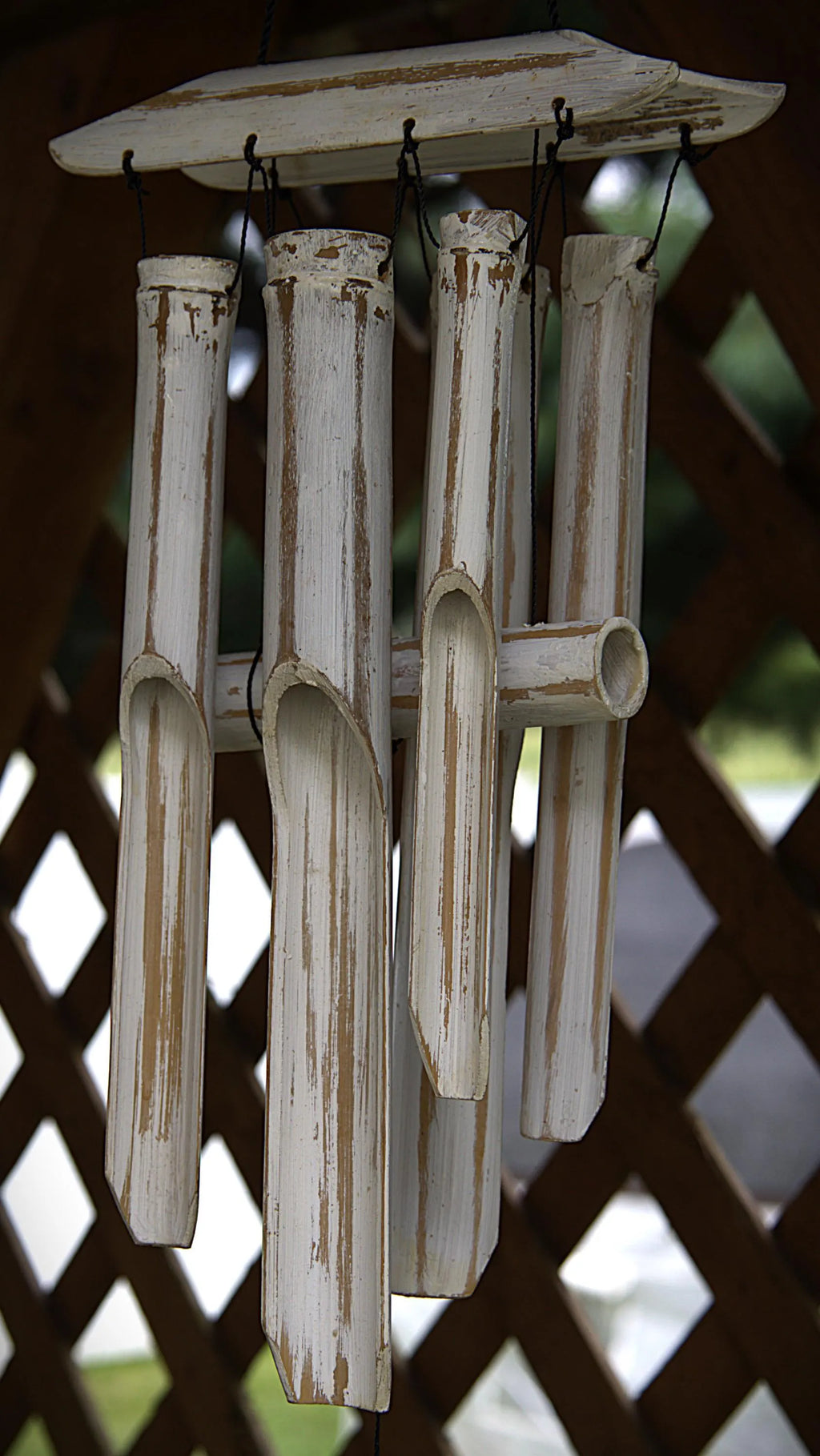 Whitewashed Bamboo Pagoda Wind Chime: Rustic Zen Garden Decor